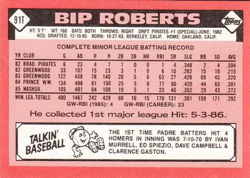 1986 Topps Traded - Limited Edition (Tiffany) #91T Bip Roberts Back