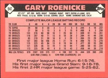 1986 Topps Traded - Limited Edition (Tiffany) #94T Gary Roenicke Back