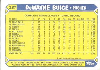 1987 Topps Traded - Limited Edition (Tiffany) #13T DeWayne Buice Back
