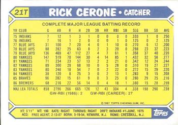 1987 Topps Traded - Limited Edition (Tiffany) #21T Rick Cerone Back