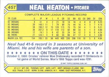 1987 Topps Traded - Limited Edition (Tiffany) #45T Neal Heaton Back