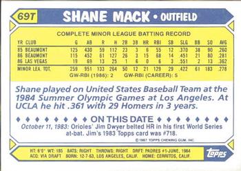 1987 Topps Traded - Limited Edition (Tiffany) #69T Shane Mack Back
