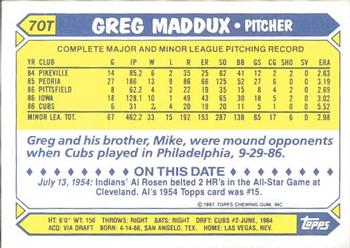 1987 Topps Traded - Limited Edition (Tiffany) #70T Greg Maddux Back