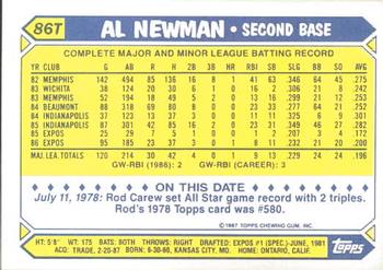 1987 Topps Traded - Limited Edition (Tiffany) #86T Al Newman Back