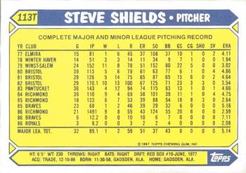 1987 Topps Traded - Limited Edition (Tiffany) #113T Steve Shields Back