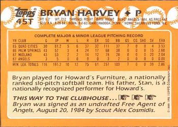 1988 Topps Traded - Limited Edition (Tiffany) #45T Bryan Harvey Back