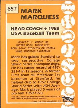 1988 Topps Traded - Limited Edition (Tiffany) #65T Mark Marquess Back