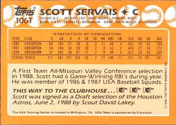 1988 Topps Traded - Limited Edition (Tiffany) #106T Scott Servais Back
