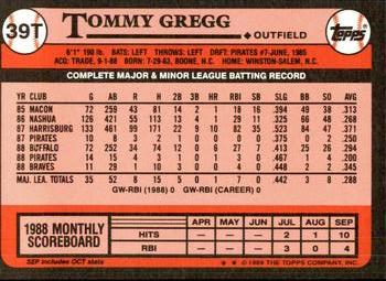 1989 Topps Traded - Limited Edition (Tiffany) #39T Tommy Gregg Back
