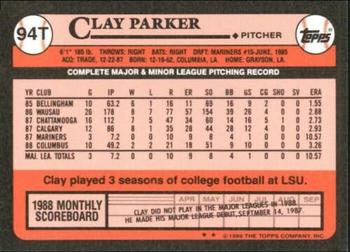 1989 Topps Traded - Limited Edition (Tiffany) #94T Clay Parker Back