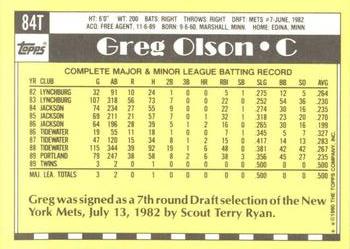 1990 Topps Traded - Limited Edition (Tiffany) #84T Greg Olson Back