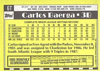 1990 Topps Traded - Limited Edition (Tiffany) #6T Carlos Baerga Back