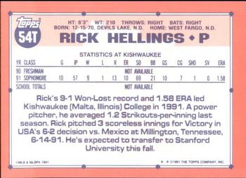 1991 Topps Traded - Limited Edition (Tiffany) #54T Rick Helling Back