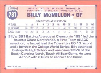 1991 Topps Traded - Limited Edition (Tiffany) #78T Billy McMillon Back