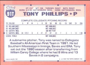 1991 Topps Traded - Limited Edition (Tiffany) #91T Tony Phillips Back