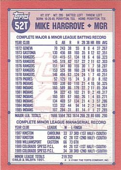 1991 Topps Traded - Limited Edition (Tiffany) #52T Mike Hargrove Back