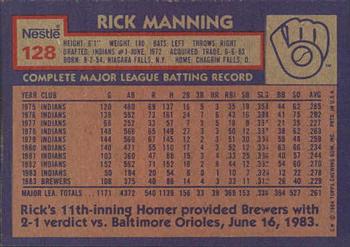 1984 Topps Nestle #128 Rick Manning Back