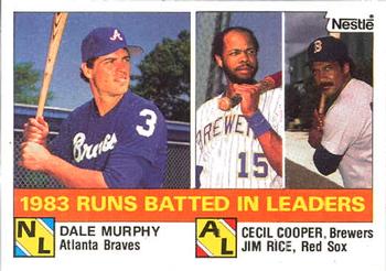 1984 Topps Nestle #133 1983 Runs Batted In Leaders (Dale Murphy / Cecil Cooper / Jim Rice) Front