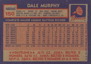 1984 Topps Nestle #150 Dale Murphy Back