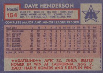1984 Topps Nestle #154 Dave Henderson Back