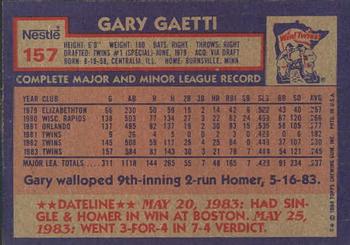 1984 Topps Nestle #157 Gary Gaetti Back