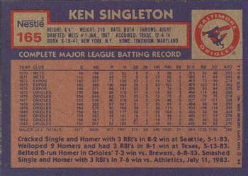 1984 Topps Nestle #165 Ken Singleton Back