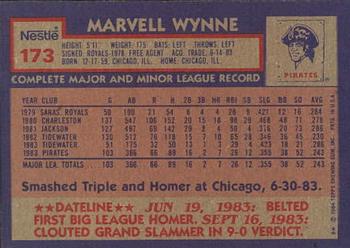 1984 Topps Nestle #173 Marvell Wynne Back