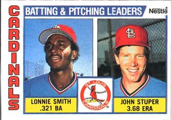 1984 Topps Nestle #186 Cardinals Leaders / Checklist (Lonnie Smith / John Stuper) Front