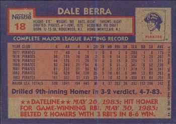 1984 Topps Nestle #18 Dale Berra Back