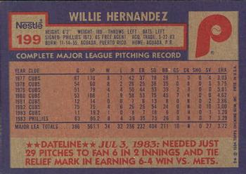 1984 Topps Nestle #199 Willie Hernandez Back