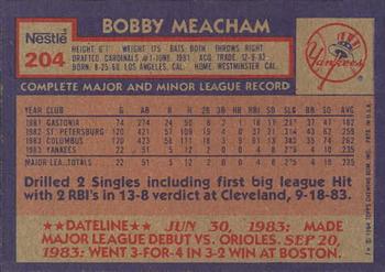 1984 Topps Nestle #204 Bobby Meacham Back