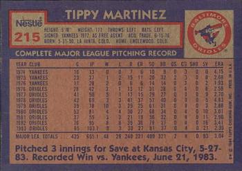 1984 Topps Nestle #215 Tippy Martinez Back