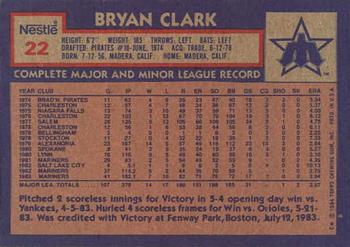 1984 Topps Nestle #22 Bryan Clark Back