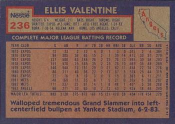 1984 Topps Nestle #236 Ellis Valentine Back