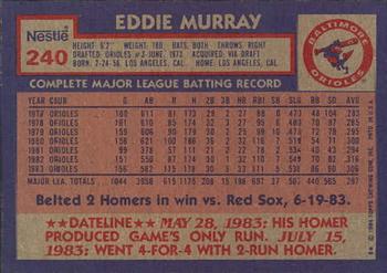1984 Topps Nestle #240 Eddie Murray Back