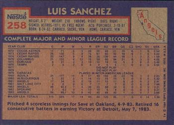 1984 Topps Nestle #258 Luis Sanchez Back