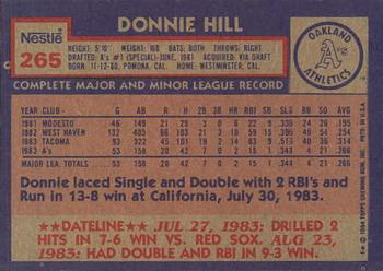 1984 Topps Nestle #265 Donnie Hill Back