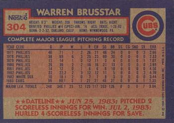 1984 Topps Nestle #304 Warren Brusstar Back
