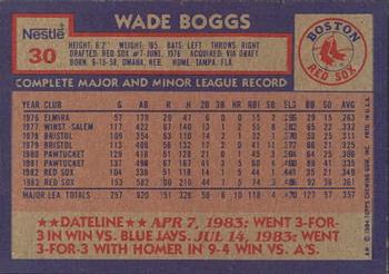 1984 Topps Nestle #30 Wade Boggs Back