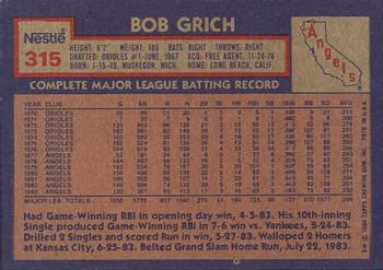 1984 Topps Nestle #315 Bob Grich Back