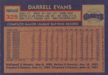 1984 Topps Nestle #325 Darrell Evans Back