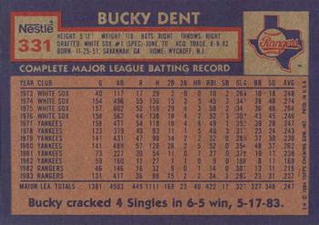 1984 Topps Nestle #331 Bucky Dent Back