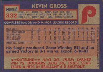 1984 Topps Nestle #332 Kevin Gross Back