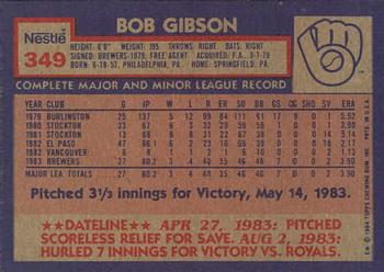 1984 Topps Nestle #349 Bob Gibson Back