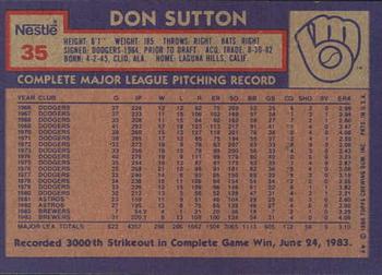 1984 Topps Nestle #35 Don Sutton Back