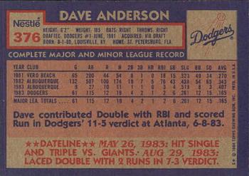 1984 Topps Nestle #376 Dave Anderson Back
