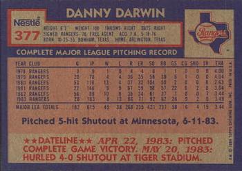 1984 Topps Nestle #377 Danny Darwin Back