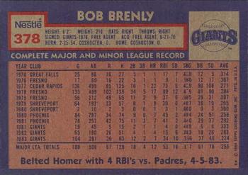 1984 Topps Nestle #378 Bob Brenly Back