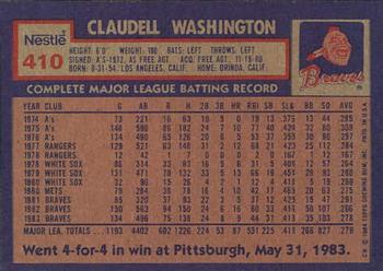 1984 Topps Nestle #410 Claudell Washington Back