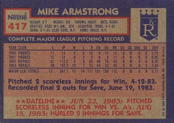 1984 Topps Nestle #417 Mike Armstrong Back